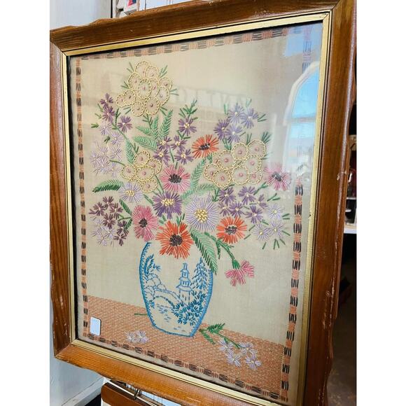 Embroidered Throw Pillow Floral Bouquet Motif 20 x 17" Home Décor Art & Crafts - Picture 13 of 13